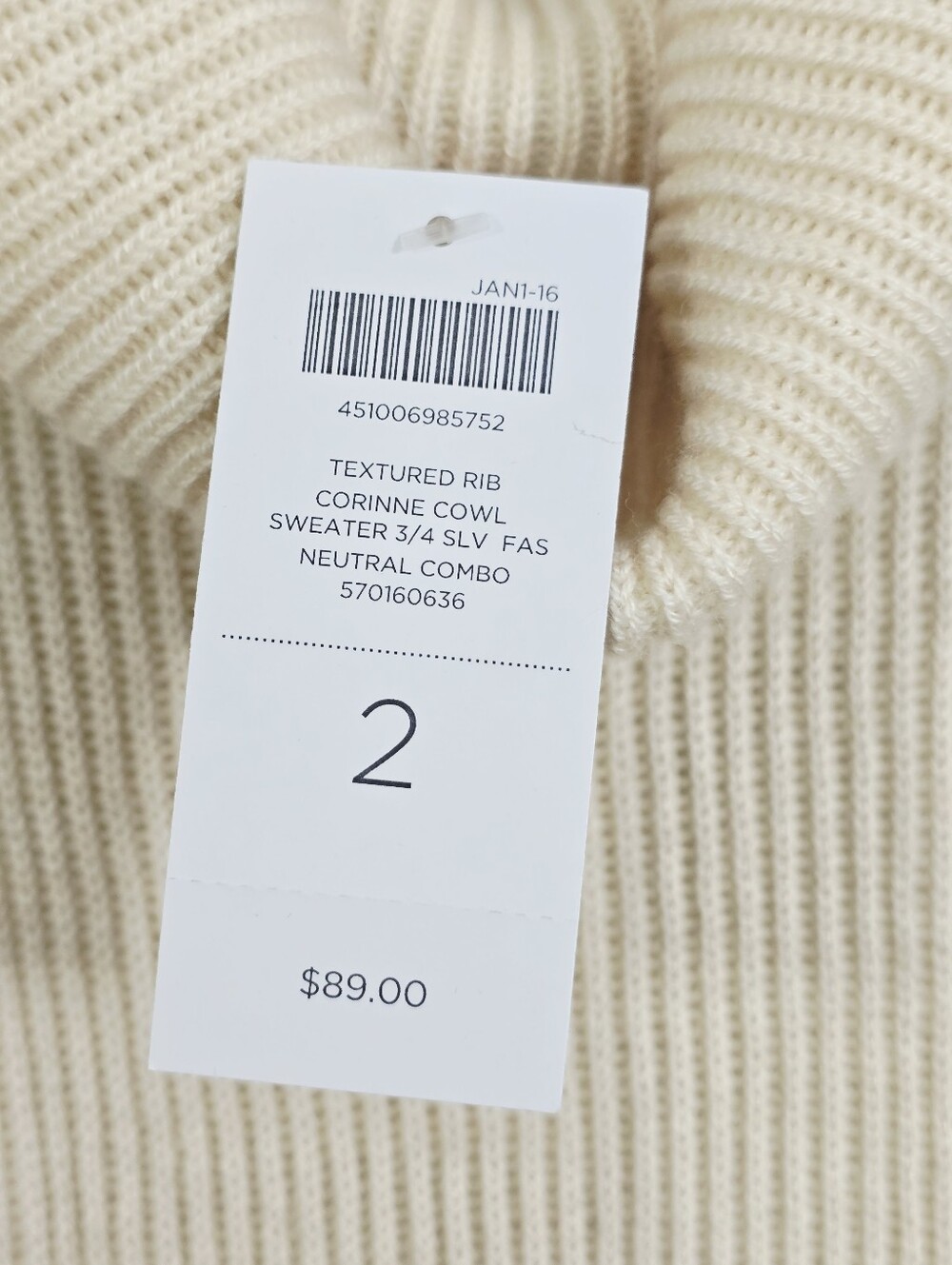 Chico's Cream Ribbed Cowl Neck Sweater - Picture 8 of 8
